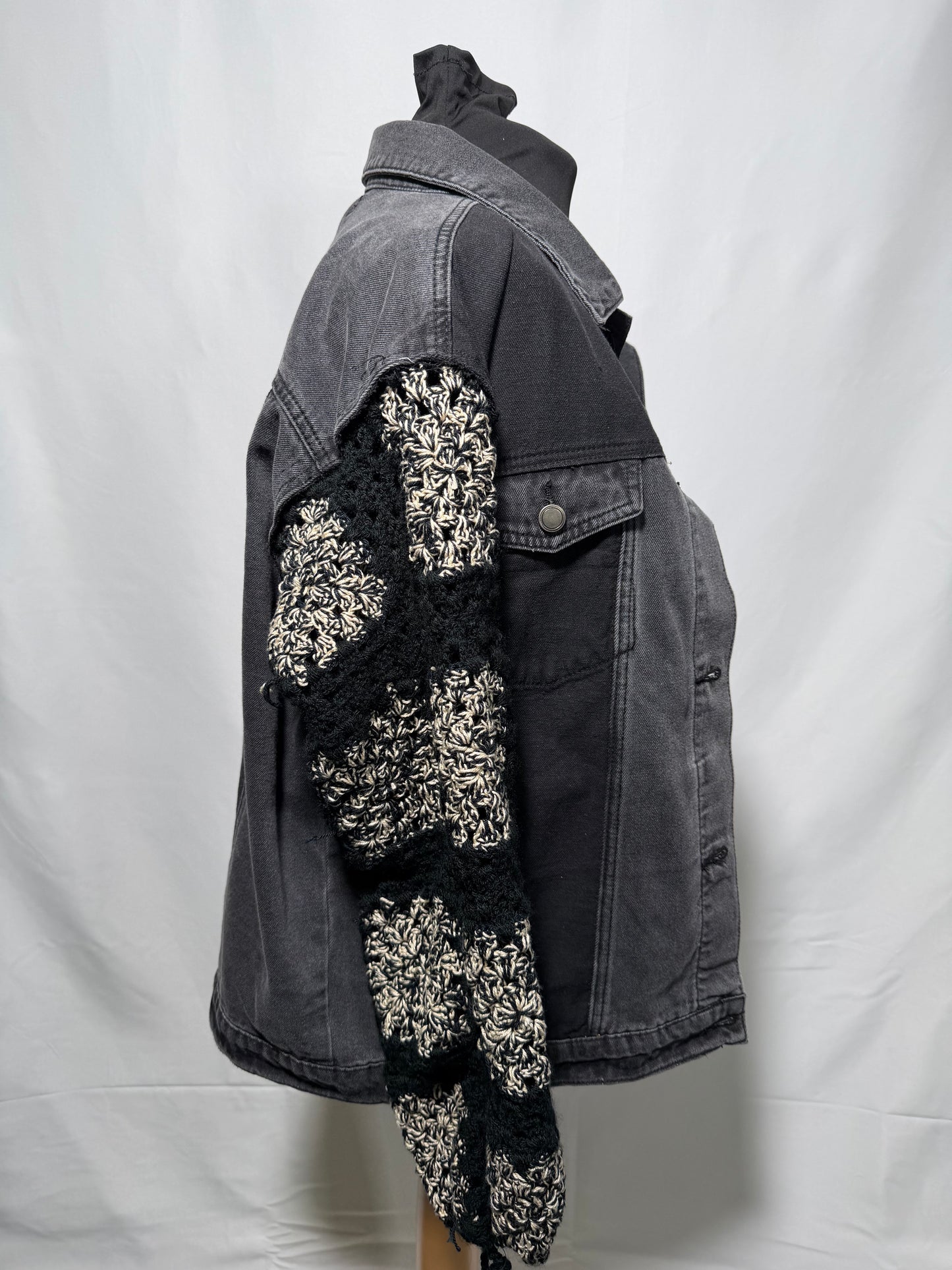 Crochet Sleeve Denim Jacket