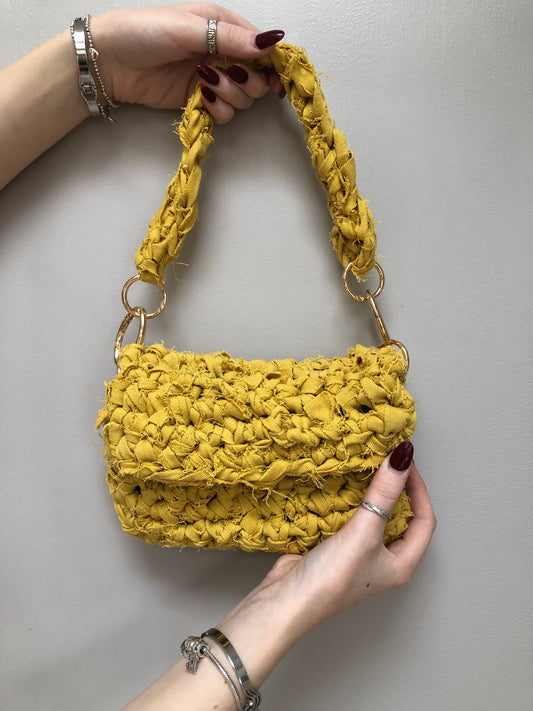 Lemon Denim Crochet Bag